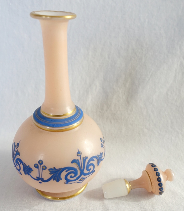 Baccarat crystal opaline liquor bottle - original paper sticker - Napoleon III production circa 1880