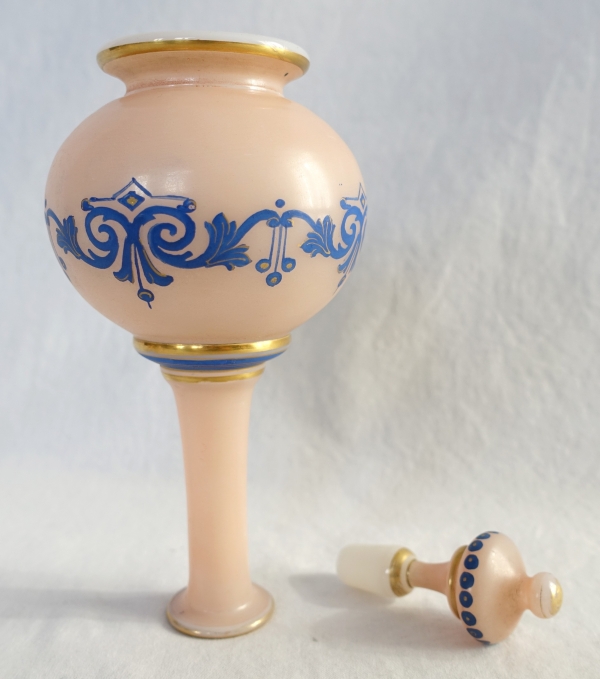 Baccarat crystal opaline liquor bottle - original paper sticker - Napoleon III production circa 1880