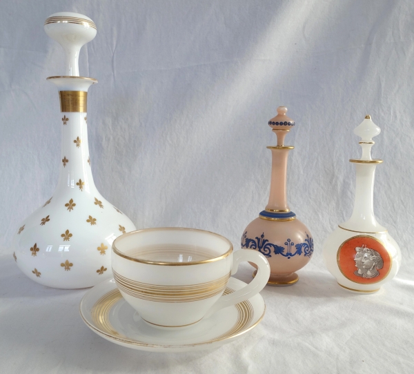 Baccarat crystal opaline liquor bottle - original paper sticker - Napoleon III production circa 1880