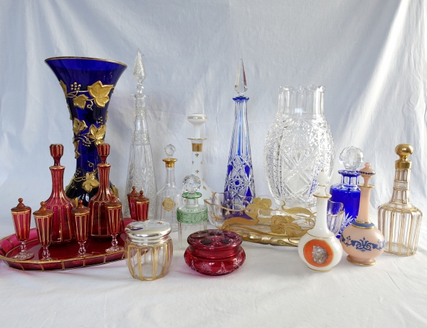 Baccarat crystal opaline liquor bottle - original paper sticker - Napoleon III production circa 1880