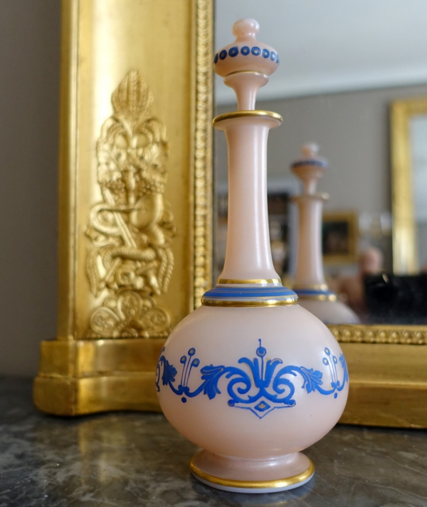 Baccarat crystal opaline liquor bottle - original paper sticker - Napoleon III production circa 1880