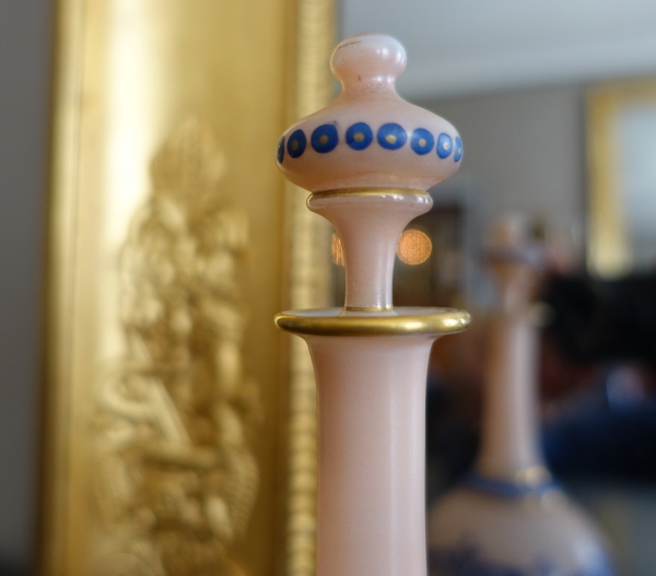 Baccarat crystal opaline liquor bottle - original paper sticker - Napoleon III production circa 1880