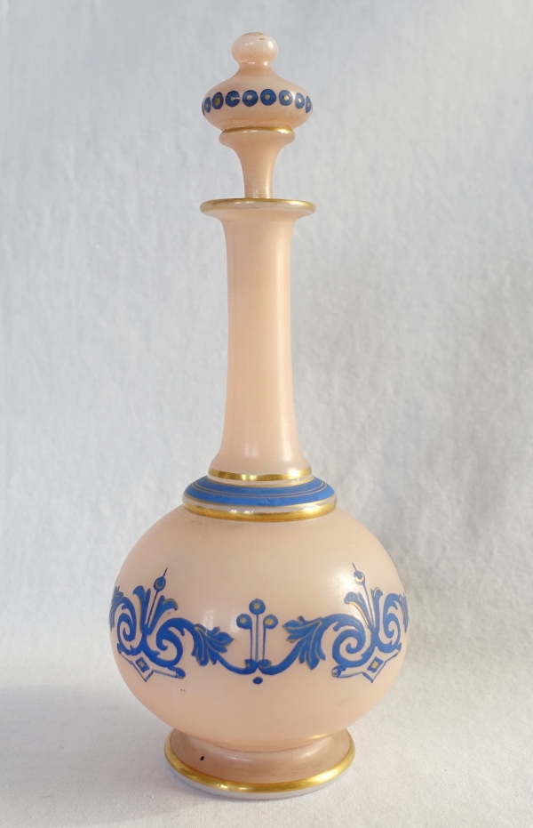Baccarat crystal opaline liquor bottle - original paper sticker - Napoleon III production circa 1880