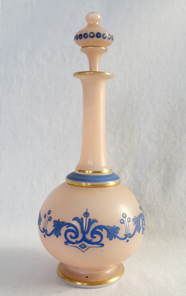 Baccarat crystal opaline liquor bottle - original paper sticker - Napoleon III production circa 1880