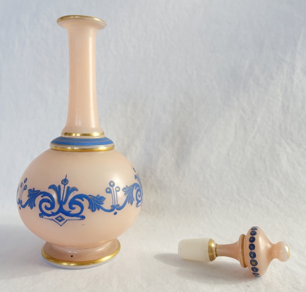Baccarat crystal opaline liquor bottle - original paper sticker - Napoleon III production circa 1880