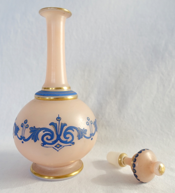 Baccarat crystal opaline liquor bottle - original paper sticker - Napoleon III production circa 1880