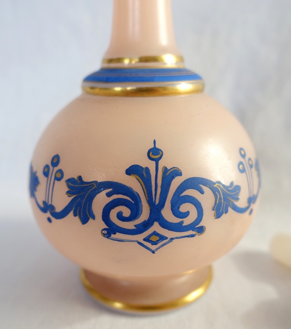 Baccarat crystal opaline liquor bottle - original paper sticker - Napoleon III production circa 1880