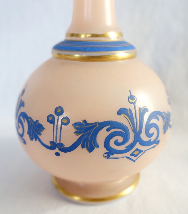 Baccarat crystal opaline liquor bottle - original paper sticker - Napoleon III production circa 1880