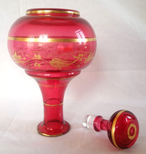 Baccarat crystal wine decanter / liquor bottle, red overlay crystal - Napoleon III period