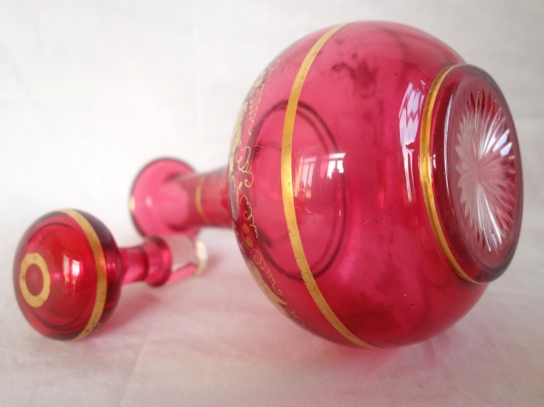 Baccarat crystal wine decanter / liquor bottle, red overlay crystal - Napoleon III period