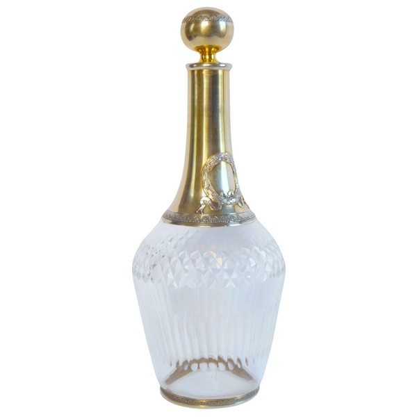 Carafe à vin en cristal de Baccarat montée argent massif vermeil, style Empire, poinçon Minerve