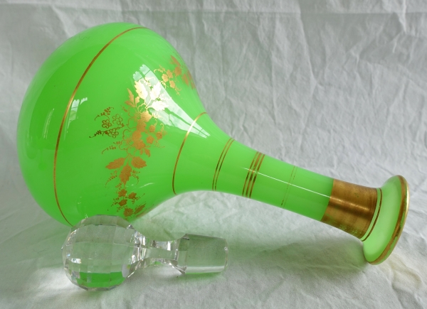 19th century Baccarat opaline wine decanter, green opaline - circa 1860