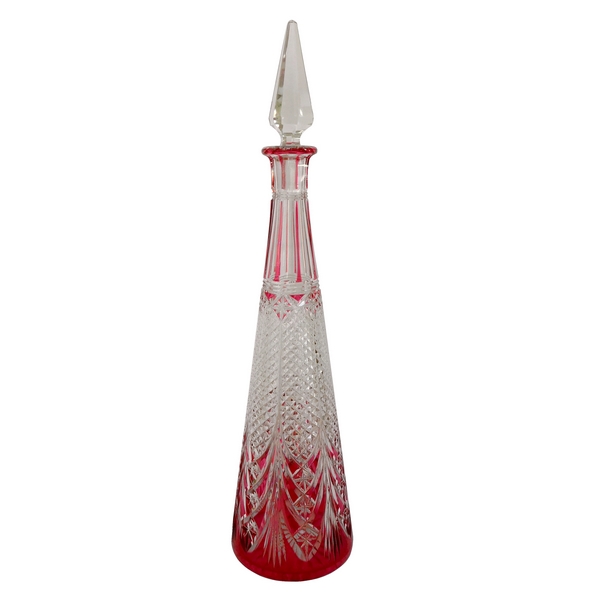 Baccarat crystal wine decanter, pink overlay crystal