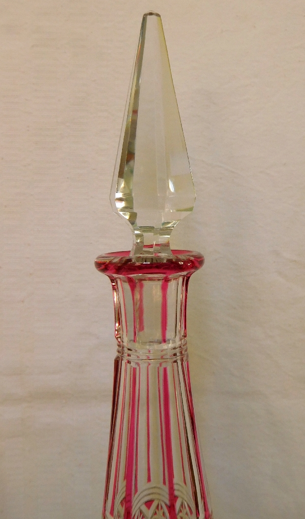 Baccarat crystal wine decanter, pink overlay crystal