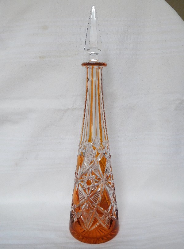 Carafe à vin du Rhin en cristal de Baccarat overlay orange, modèle Lagny