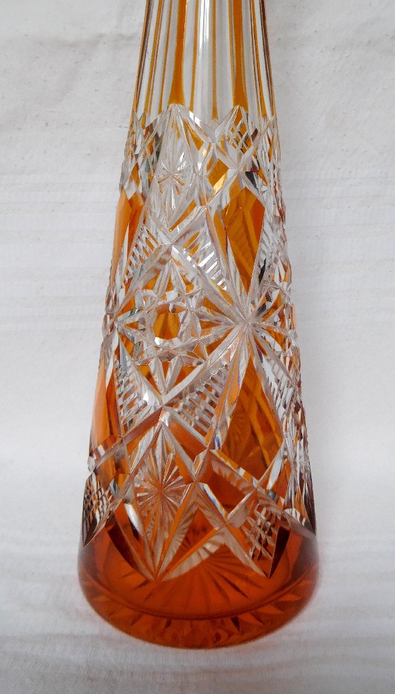 Carafe à vin du Rhin en cristal de Baccarat overlay orange, modèle Lagny