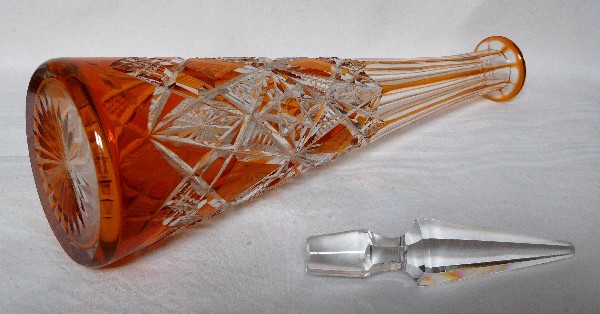 Orange overlay Baccarat crystal liquor decanter, Lagny pattern