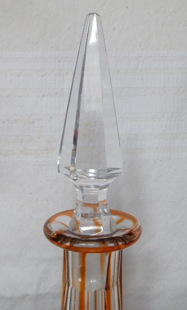 Orange overlay Baccarat crystal liquor decanter, Lagny pattern