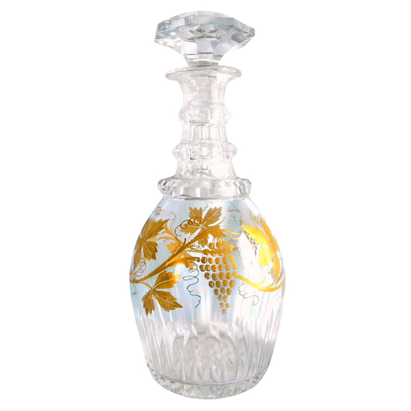 Carafe à whisky ou cognac en cristal de Baccarat taillé et doré - époque 1860