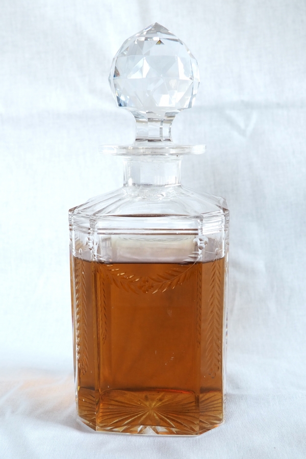 Baccarat cut crystal whisky / cognac bottle, laurels cut pattern circa 1900