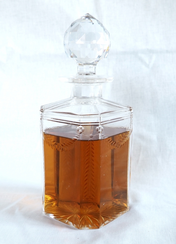 Baccarat cut crystal whisky / cognac bottle, laurels cut pattern circa 1900