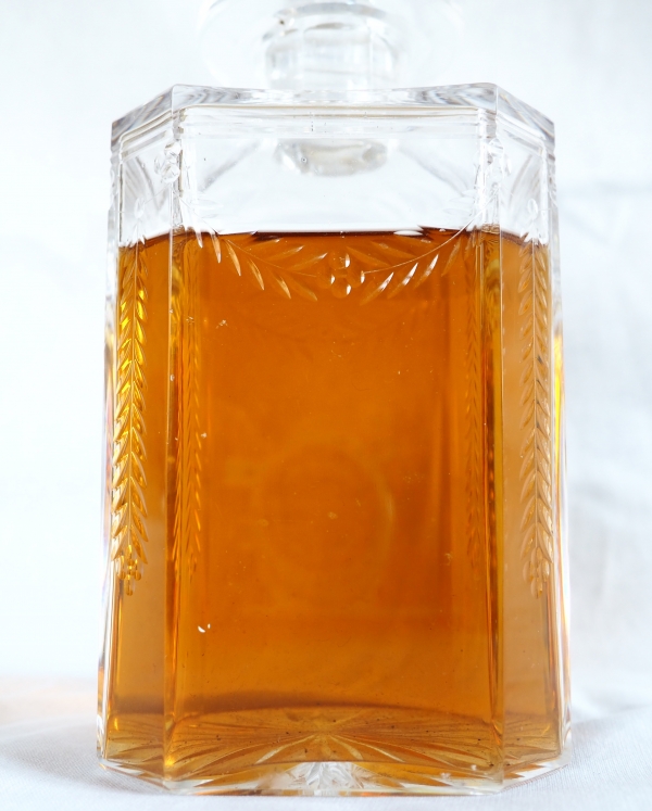 Baccarat cut crystal whisky / cognac bottle, laurels cut pattern circa 1900
