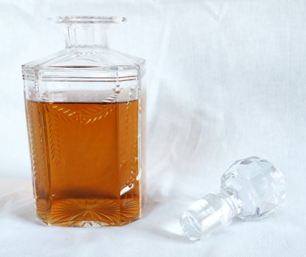 Baccarat cut crystal whisky / cognac bottle, laurels cut pattern circa 1900