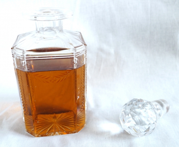 Baccarat cut crystal whisky / cognac bottle, laurels cut pattern circa 1900