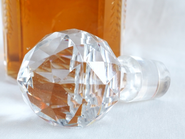 Baccarat cut crystal whisky / cognac bottle, laurels cut pattern circa 1900