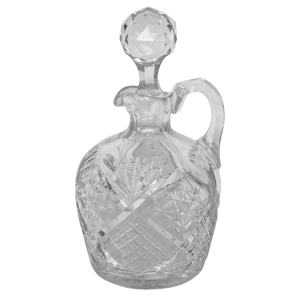 Carafe à whisky en cristal de Baccarat richement taillée, étiquette papier