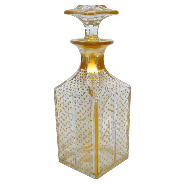 Carafe à whisky ou liqueur en cristal de Baccarat rehaussé d'étoiles dorées, époque Napoleon III