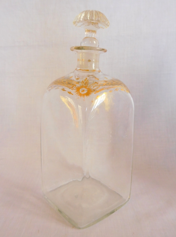 Blown glass whisky bottle enhanced with fine gold, Louis XVI production - 18th century