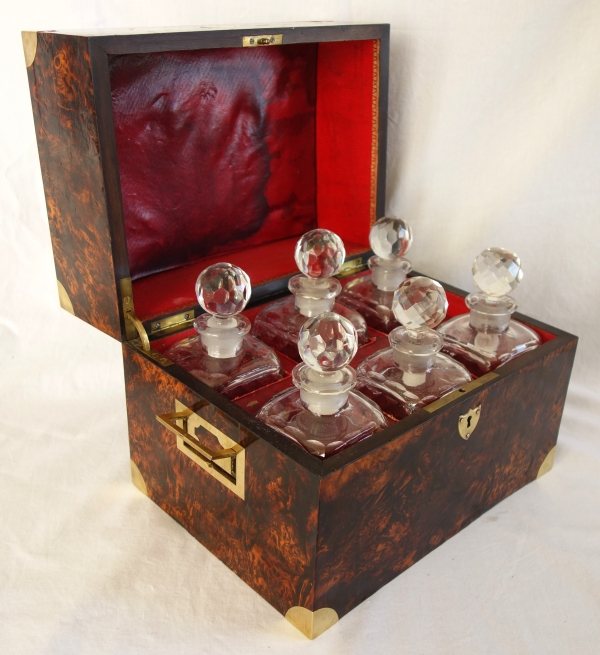 Burr wallnut and Le Creusot crystal liquor set, Empire period, early 19th century