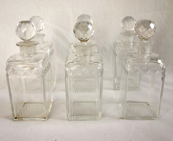 Burr wallnut and Le Creusot crystal liquor set, Empire period, early 19th century