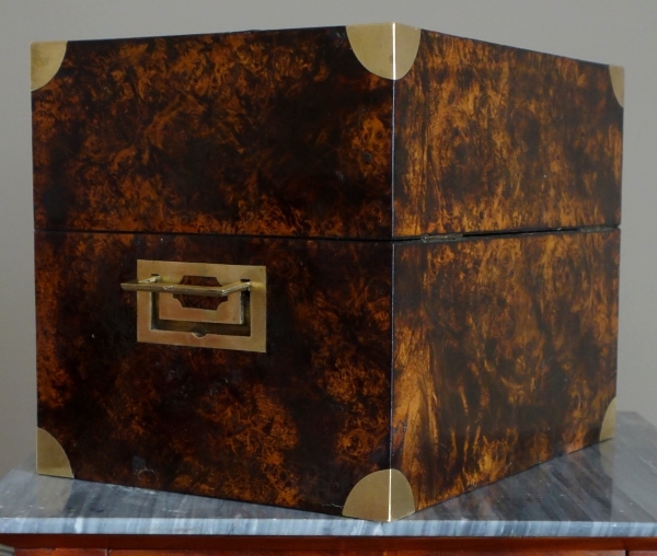 Burr wallnut and Le Creusot crystal liquor set, Empire period, early 19th century