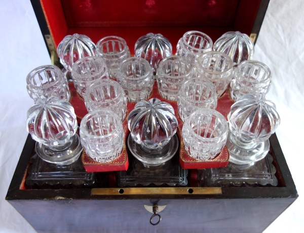Cave à liqueur d'époque Empire en cristal du Creusot et acajou - complète avec ses verres