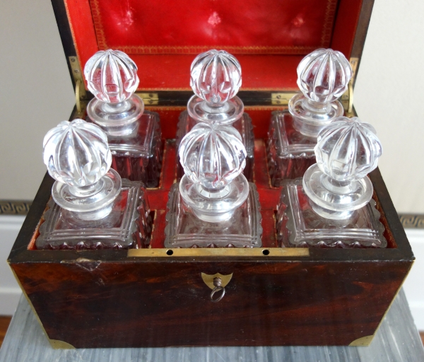 Cave à liqueur d'époque Empire en cristal du Creusot et acajou - complète avec ses verres