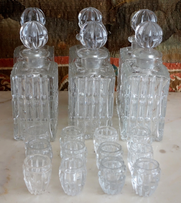 Cave à liqueur d'époque Empire en cristal du Creusot et acajou - complète avec ses verres