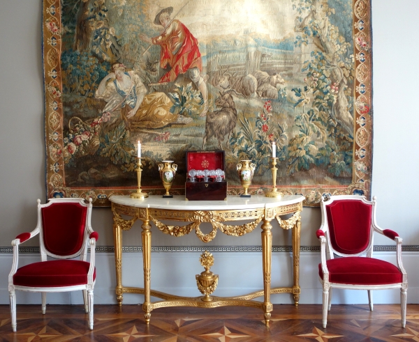 Cave à liqueur d'époque Empire en cristal du Creusot et acajou - complète avec ses verres