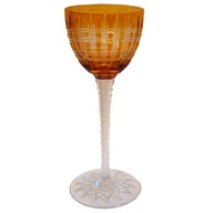 Baccarat overlay crystal hock glass, Cavour pattern, rare orange overlay colour