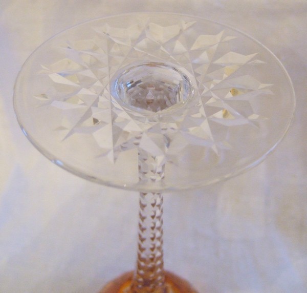 Baccarat overlay crystal hock glass, Cavour pattern, rare orange overlay colour