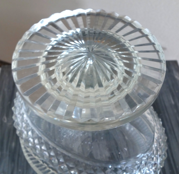 Le Creusot : coupe compotier, centre de table en cristal taillé, époque Empire Restauration