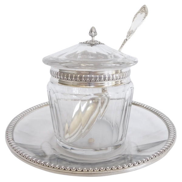 Louis XVI style Baccarat crystal and sterling silver jam jar - original paper sticker