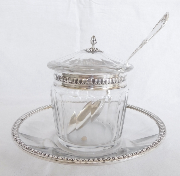 Louis XVI style Baccarat crystal and sterling silver jam jar - original paper sticker