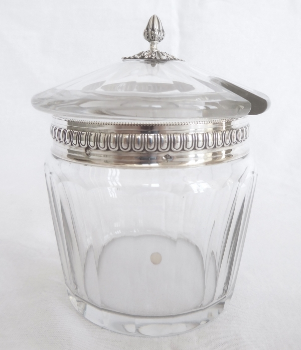 Louis XVI style Baccarat crystal and sterling silver jam jar - original paper sticker