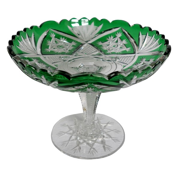 Coupe à bonbons en cristal de Baccarat overlay vert sapin, époque 1900