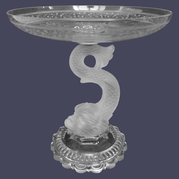 Grande coupe de surtout en cristal de Baccarat au dauphin, modèle fougères, fin XIXe siècle - centre de table