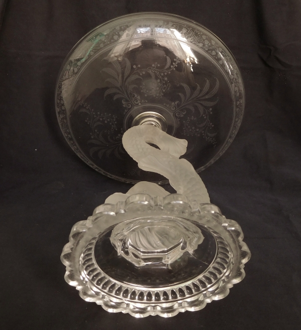 Grande coupe de surtout en cristal de Baccarat au dauphin, modèle fougères, fin XIXe siècle - centre de table