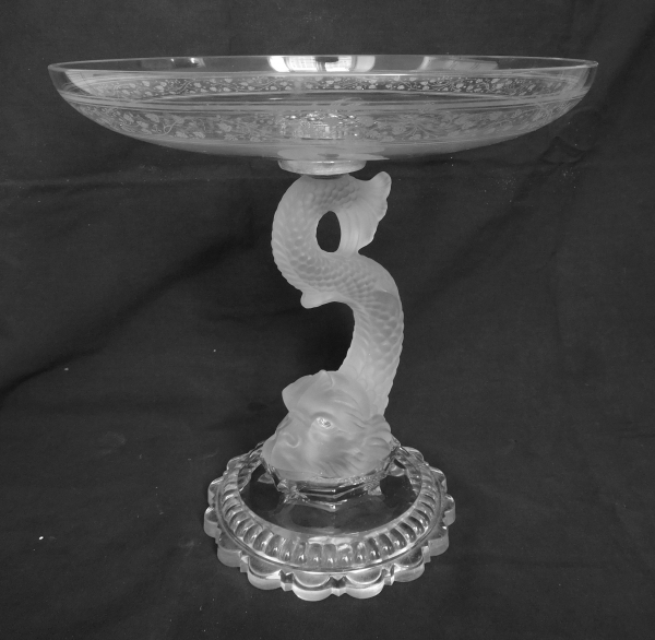 Grande coupe de surtout en cristal de Baccarat au dauphin, modèle fougères, fin XIXe siècle - centre de table