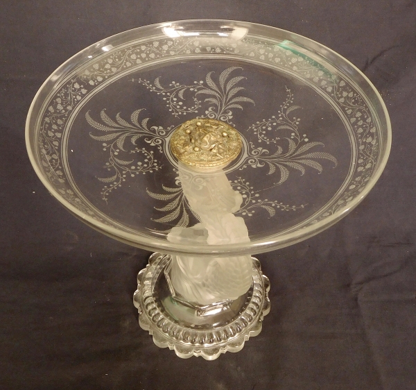 Grande coupe de surtout en cristal de Baccarat au dauphin, modèle fougères, fin XIXe siècle - centre de table